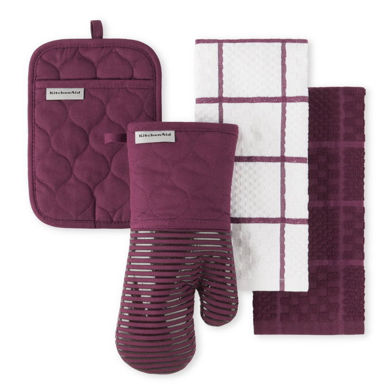 KitchenAid Quilted Kitchen Towel, Oven Mitt & Potholder Set 4-Pack, Beet