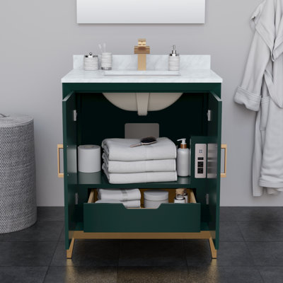 Meuble-lavabo simple autoportant 30 po avec plateau en marbre Marlena