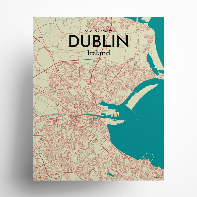Dublin City Map In Tricolour - No Frame Print, 20cm H x 16cm W x 0.05cm D