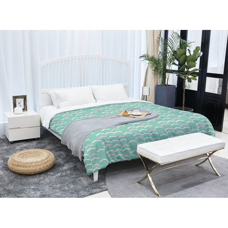 Édredon réversible en microfibre Rhonda Cheval, Édredon grand, Vert et rose
