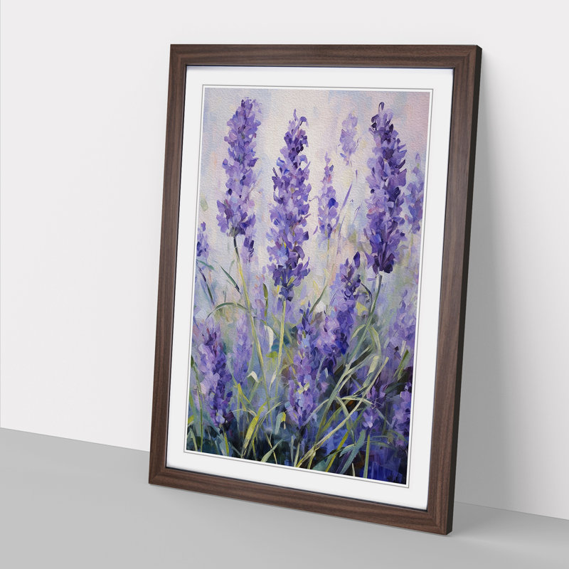 Lavender Flower Action Painting - Framed Print, 34cm H x 25cm W x 2cm D, Walnut Framed