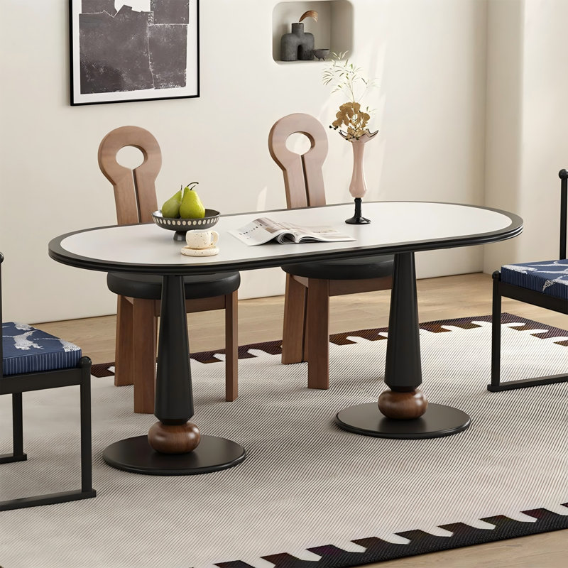 Sintered Stone Solid Wood boxwood  black and white Dining Table