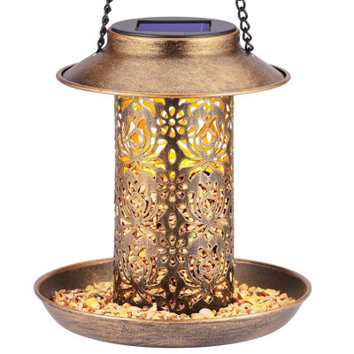Solar Hanging Bird Feeder For Outdoors, Metal Garden Lantern With S Hook