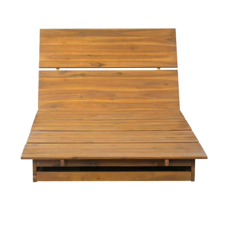 Dorgen Outdoor Acacia Wood Chaise Lounge with 3-Position Adjustable Backrest