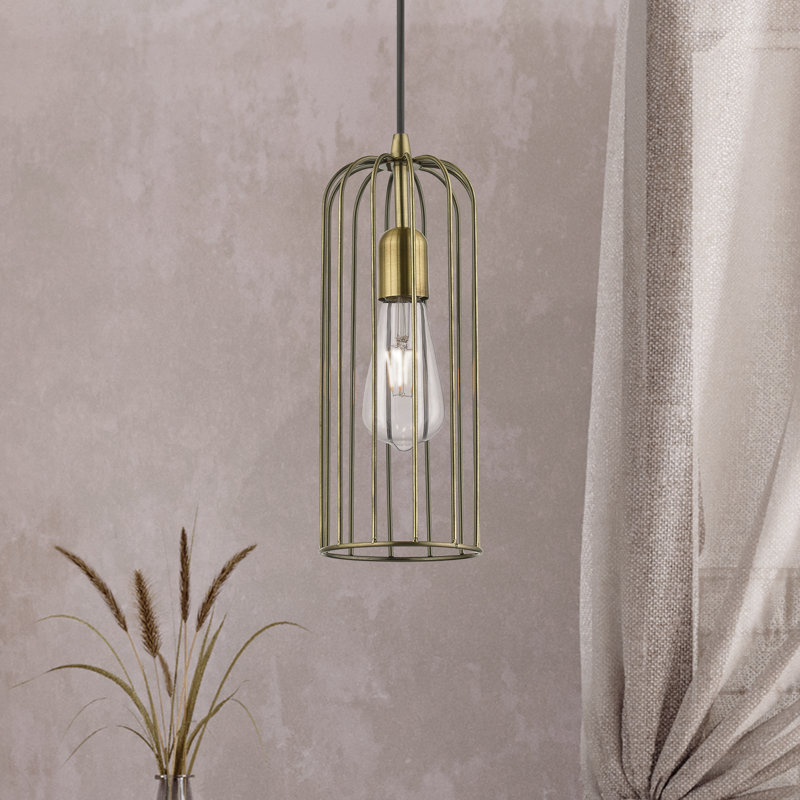 Luminaire suspendu cylindrique simple à 1 lumière Donoven, Laiton antique, Laiton antique