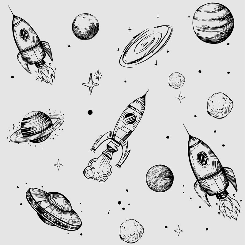 Space Seamless Pattern - Wrapped Canvas Print, 76cm H x 76cm W x 3.8cm D