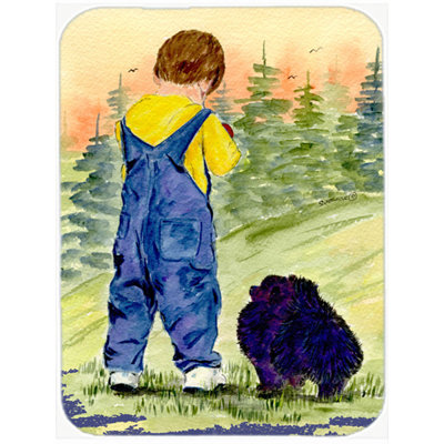East Urban Home Little Boy with His Pomeranian Glass Cutting Board