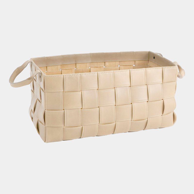 Soft Woven Leather Basket-Beige-Lg, Beige, 12" H x 12" W x 24" D