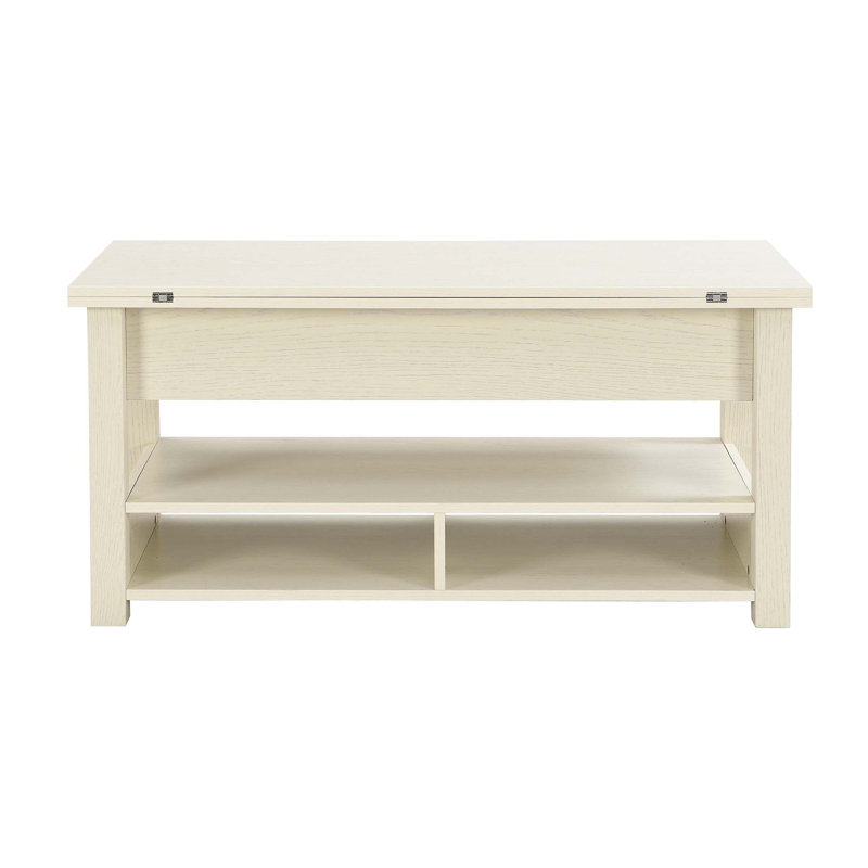 Table basse à plateau relevable moderne avec tablettes ouvertes, Ivoire ivoire