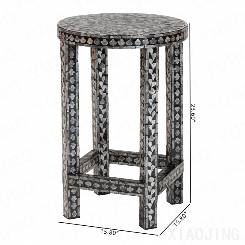 Table de bout, nacre de Capiz, 23.6" H x 15.8" W x 15.8" D, Black White