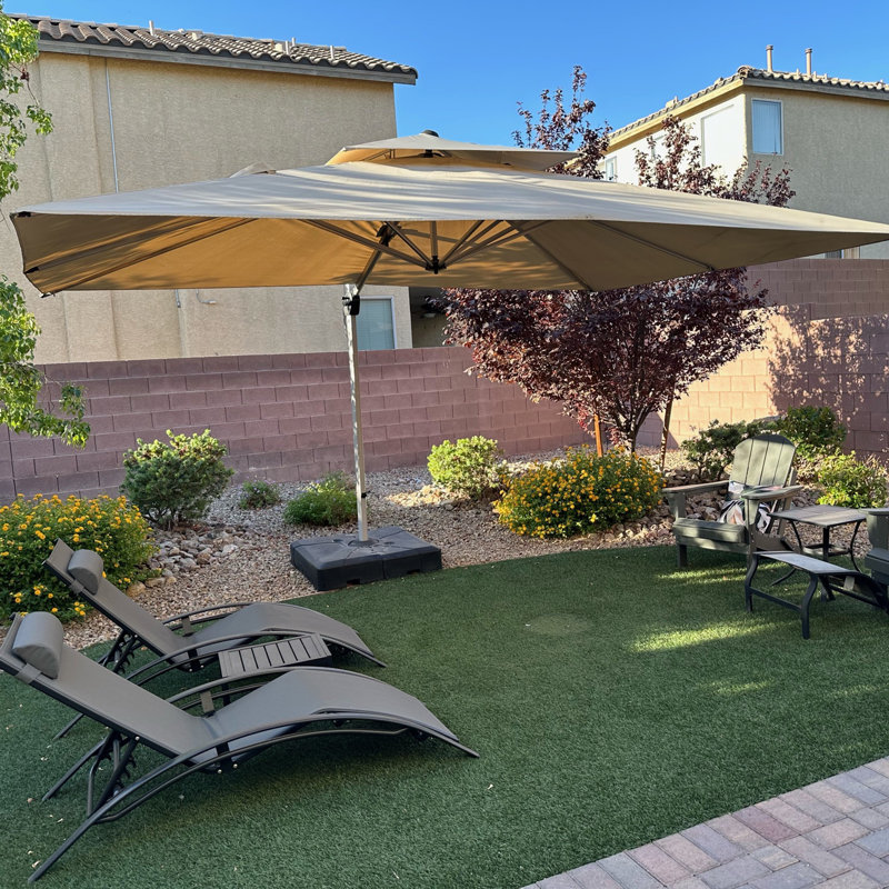 Parasol d'extérieur à double porte rectangulaire en plein air 10 pi x 13 pi avec base, beige, Beige