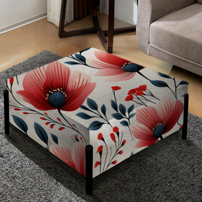 Red Coastal Elegance Motif floral - Grand repose-pieds carré floral