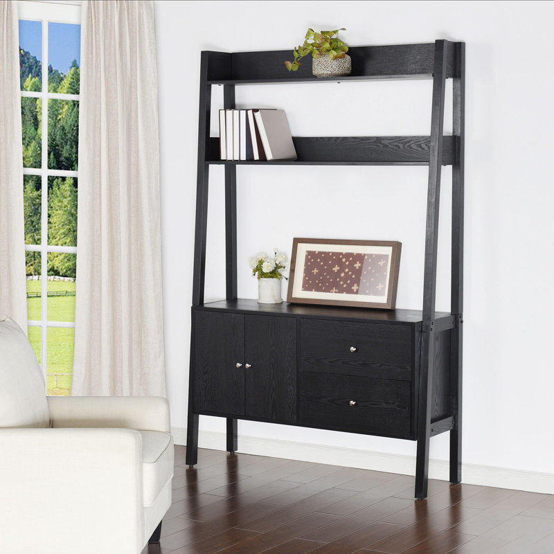 Console inclinée Scandia - Tablettes supérieures - Finition placage de frêne noir