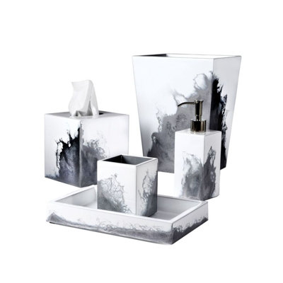 Mike + Ally Luxury Lave White Silver Enamel Countertop Organizer Tray for Bathroom & Bedroom