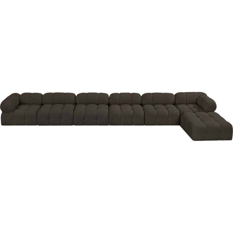 Ames Upholstered Sofa, Brown Boucle Fabric, 4 Armless, 2 Corner, 1 Ottoman