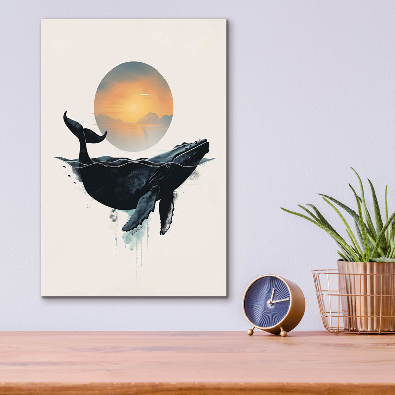 Art mural en verre épique «Whale Design Minimalist White» par Momart, H 16 po x l 12 po x P 0,13 po