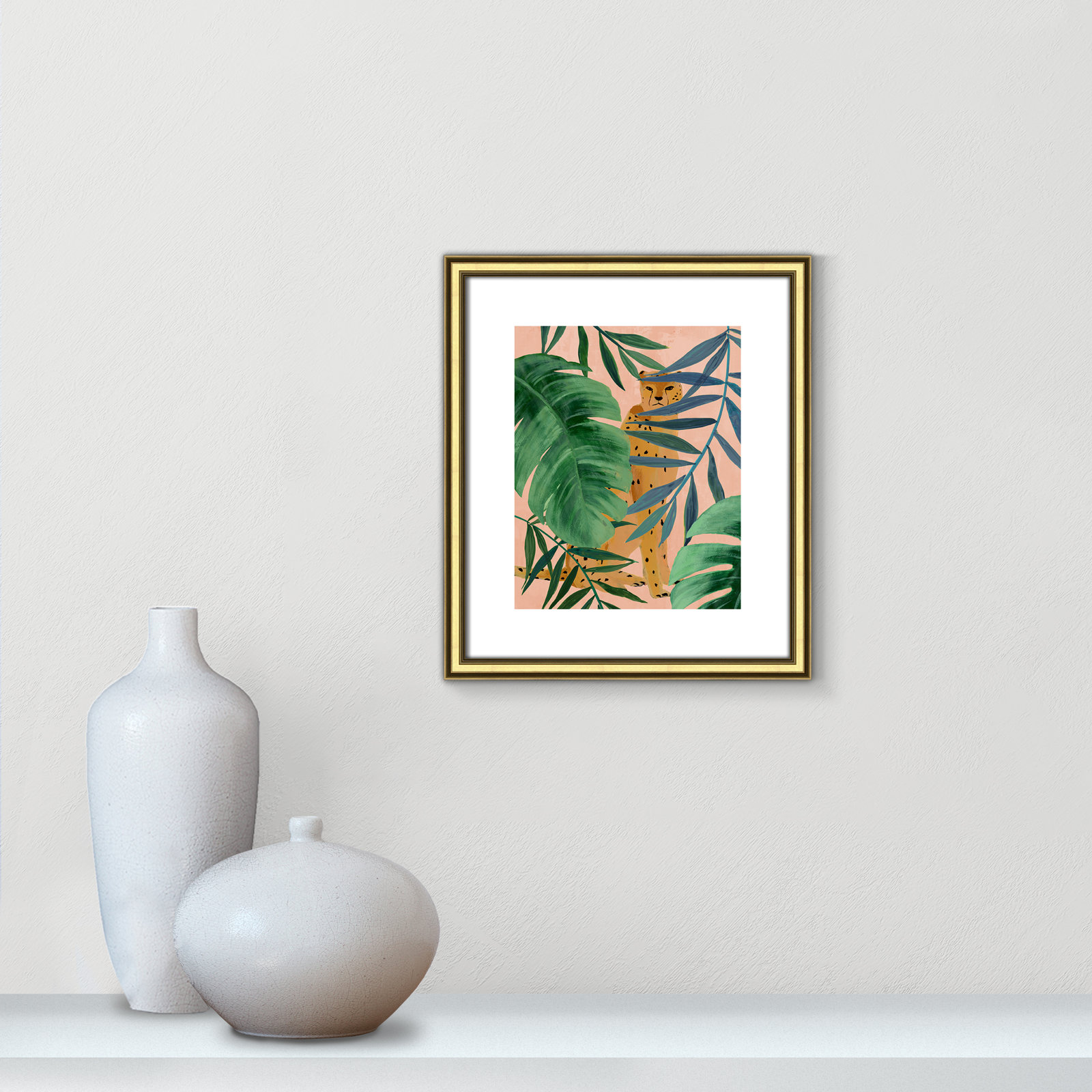 Silent Jungle - Painting Print, Gold Framed Paper, 15" H x 13" W x 0.88" D