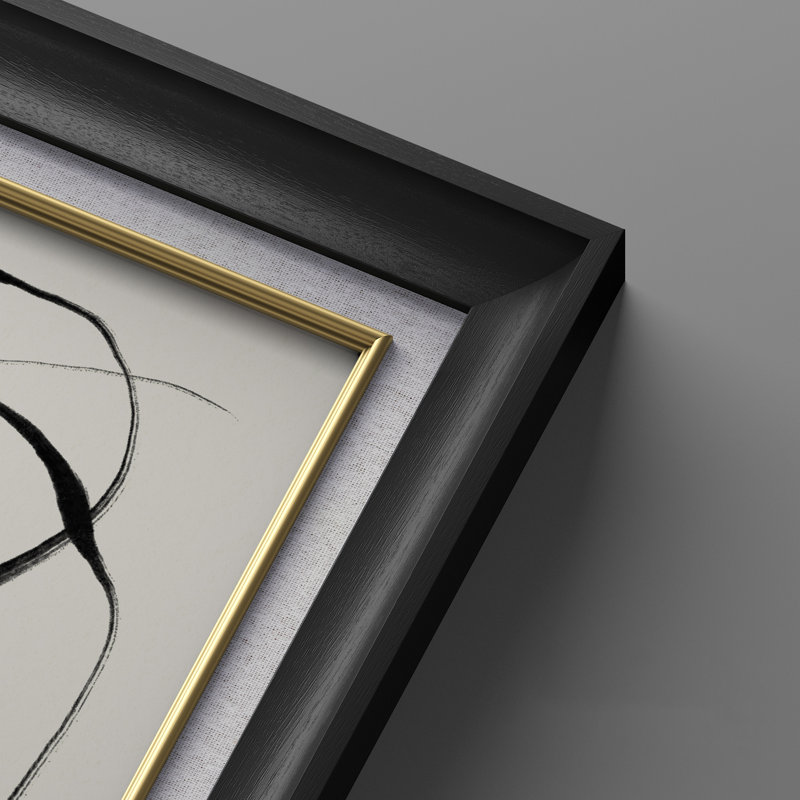 «Abstract Black Line Flow Duo», ensemble de 2 reproductions d'art encadrées sur papier de qualité supérieure 26 po x 36 po