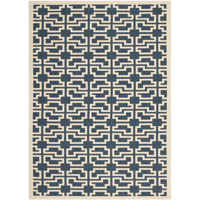 Tapis intérieur / extérieur bleu / beige Arneshia