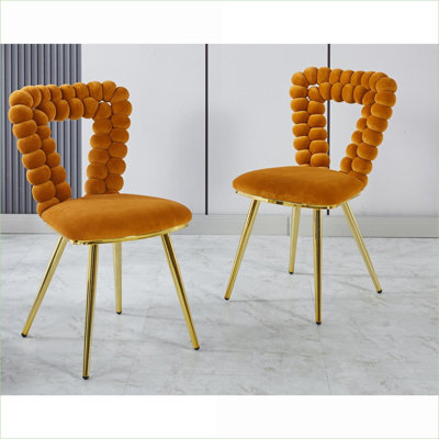 Ensemble de 2 chaises d'appoint modernes, orange et amp; Doré, dossier rembourré doux, pieds tubulaires en fer pour le café de la salle à manger du salon