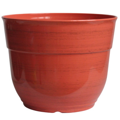 Indoor/Outdoor Glazed Brushed Happy Plastic Planter, Large, 15"