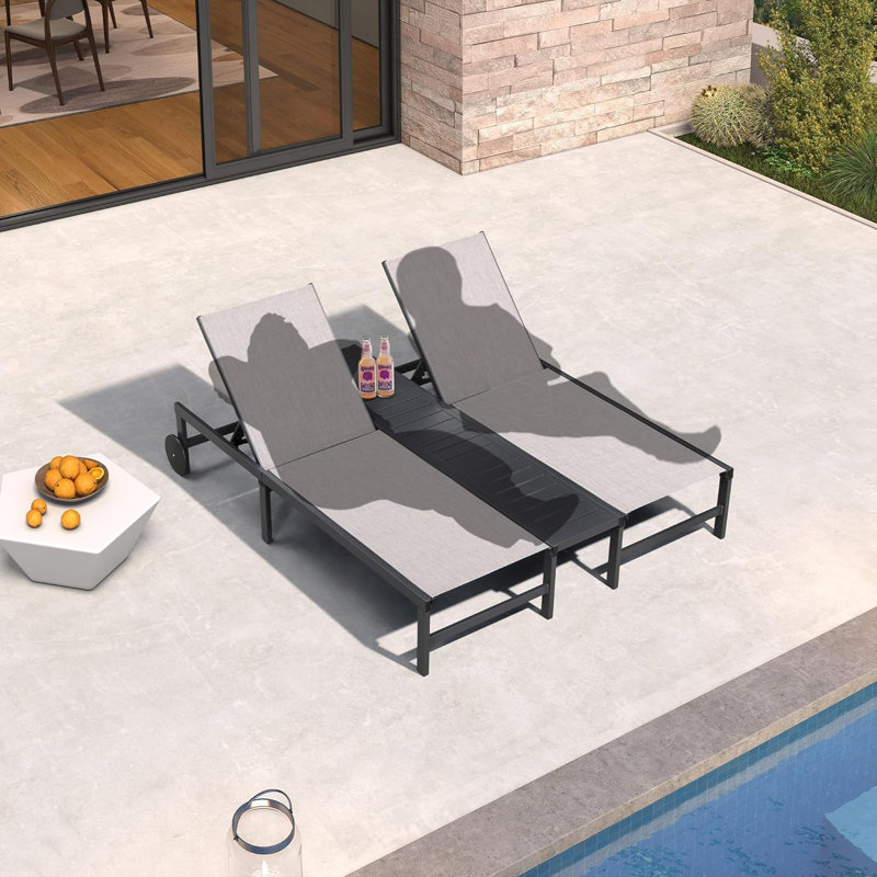 Latitude Run® Outdoor Double Chaise Lounge With Independently Adjustable Backrest Tanning Daybed Reclining Lovesaet For Pool Beach Garden Patio Lounger