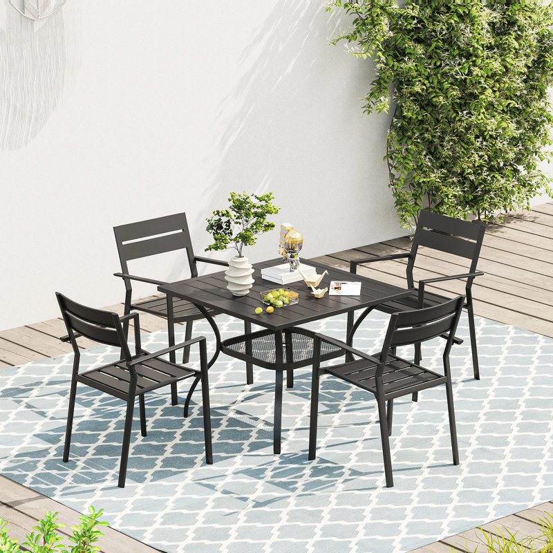Ensemble repas d'extérieur de 5 pièces,  H 28,7 po x L 37,8 po x l 37,8 po, Noir, 4