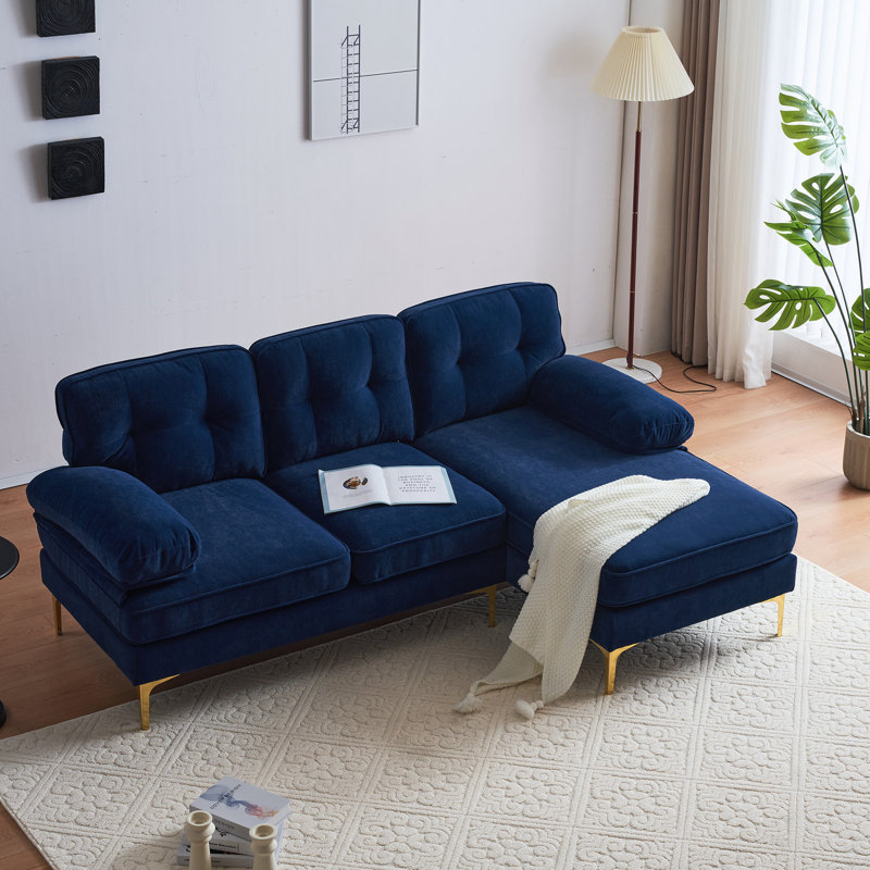 Meganmarie 83'' Velvet Sofa Chaise, Blue Velvet
