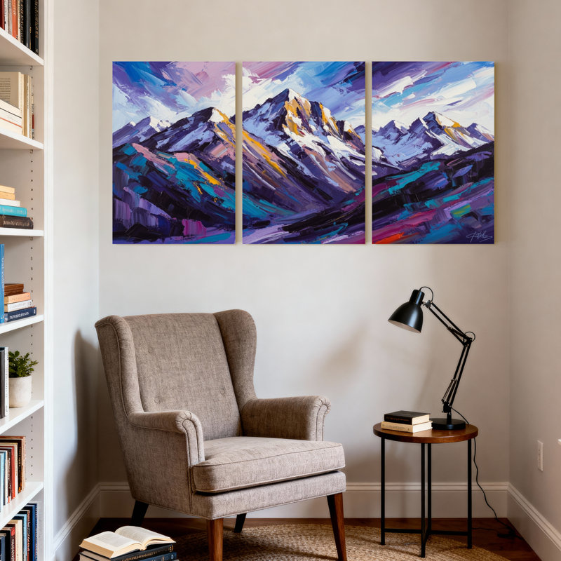 Cities &Countries Mountain Peaks Reflecting In Water Set of 3 Canvas Wall Art Prints, 18" H x 36" W