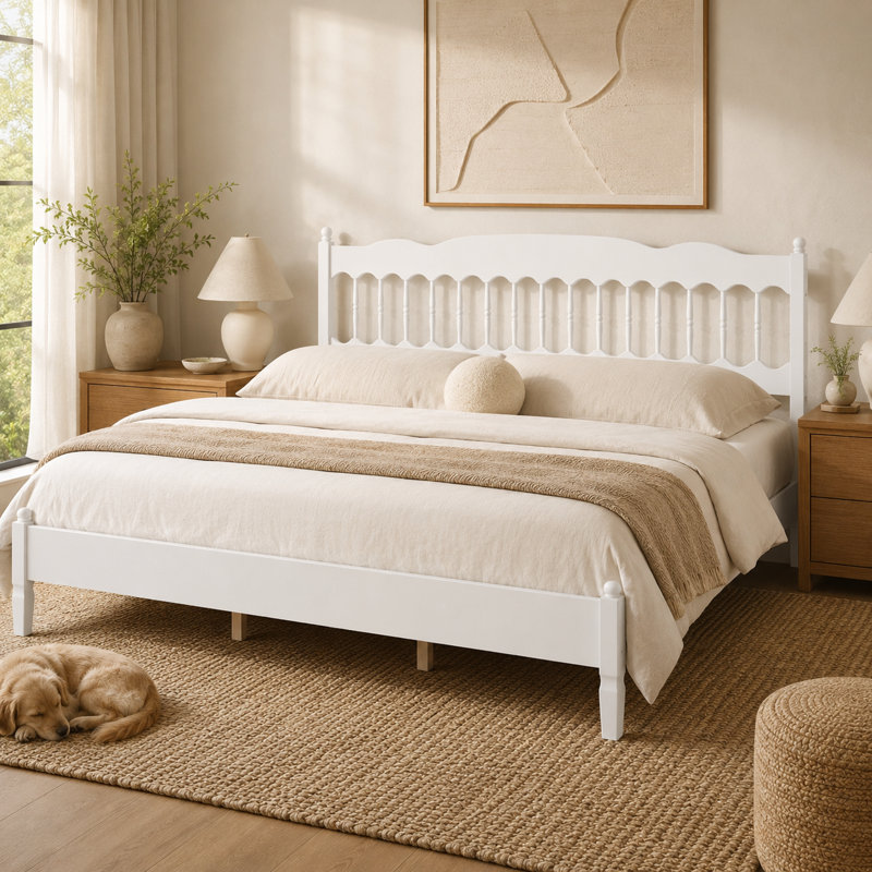 Lit plateforme en bois Bolton, Blanc