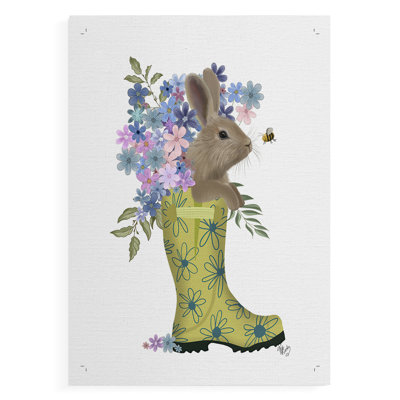 Welly Bunny And Bee -Canvas Print Only - NOT FRAMED