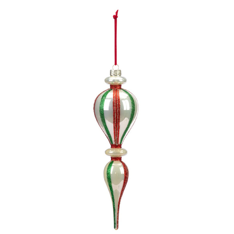 Ornements de Noël à rayures rouges, vertes et nacrées, ensemble de 3