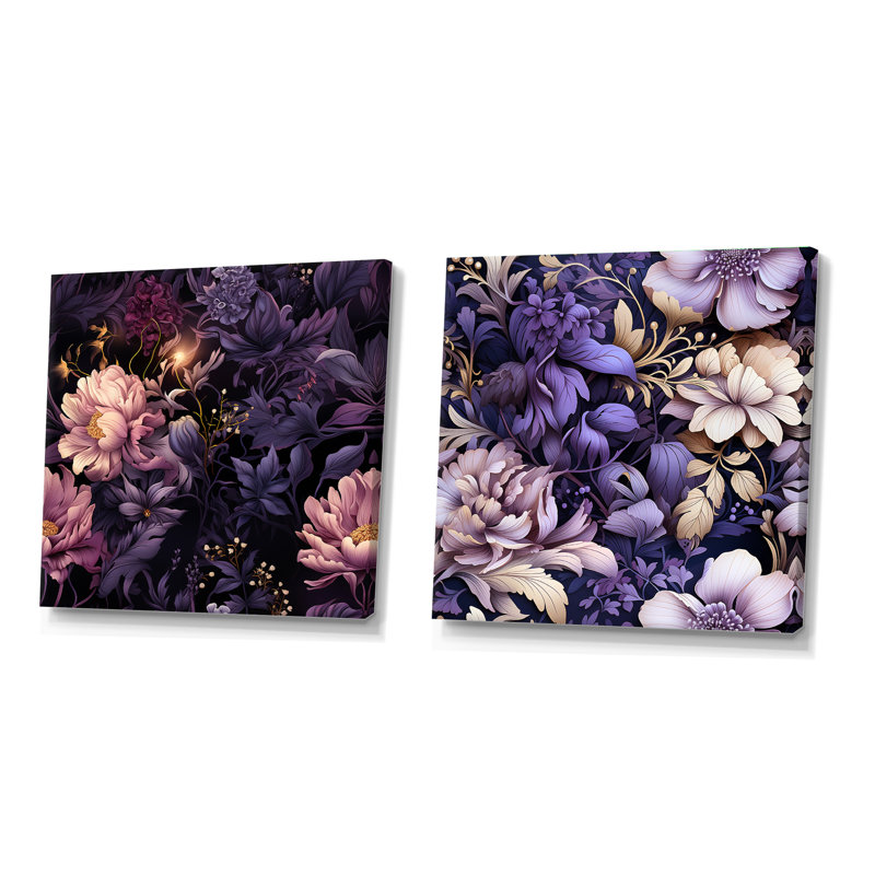 Athey - Ensemble de 2 collages carrés floraux, H 16 po x l 33 po, Toile tendue