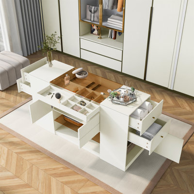 Modern Luxury Multi-Functional Island Vanity Dresser And Storage Cabinet With Glass Tabletop by Latitude Run
