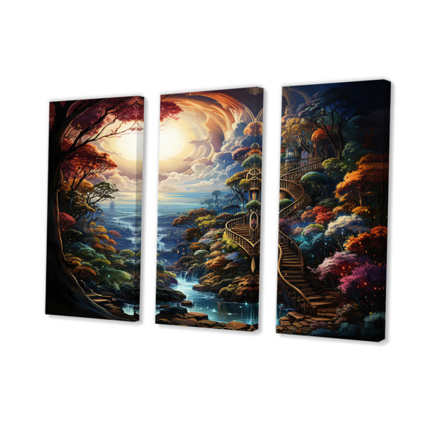 DesignArt Full Moon Magic Mythical Dreamscapes On Canvas 3 Pieces Print ...