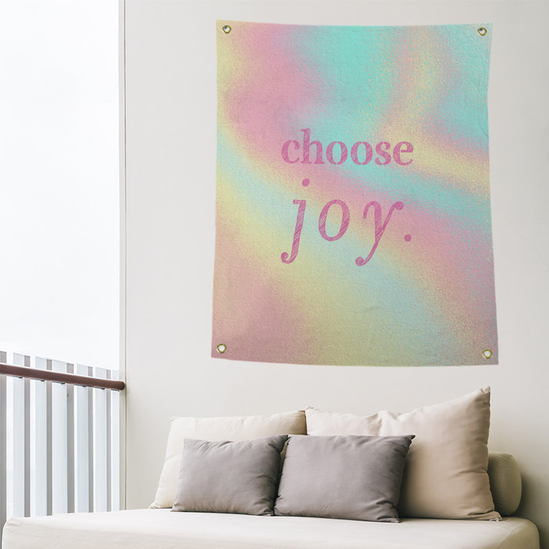 Tapisserie de polyester, choisir la joie citation, H 36 po x l 26 po, Arc-en-ciel pastel