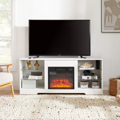 Modern White Electric Fireplace Tv Stand With 3d Led Fireplace And Usb Charging Outlet - Fits Tvs 32-62 Inches -  Ivy Bronx, A1F5BFA38E524C4689E700CA1B4D454D