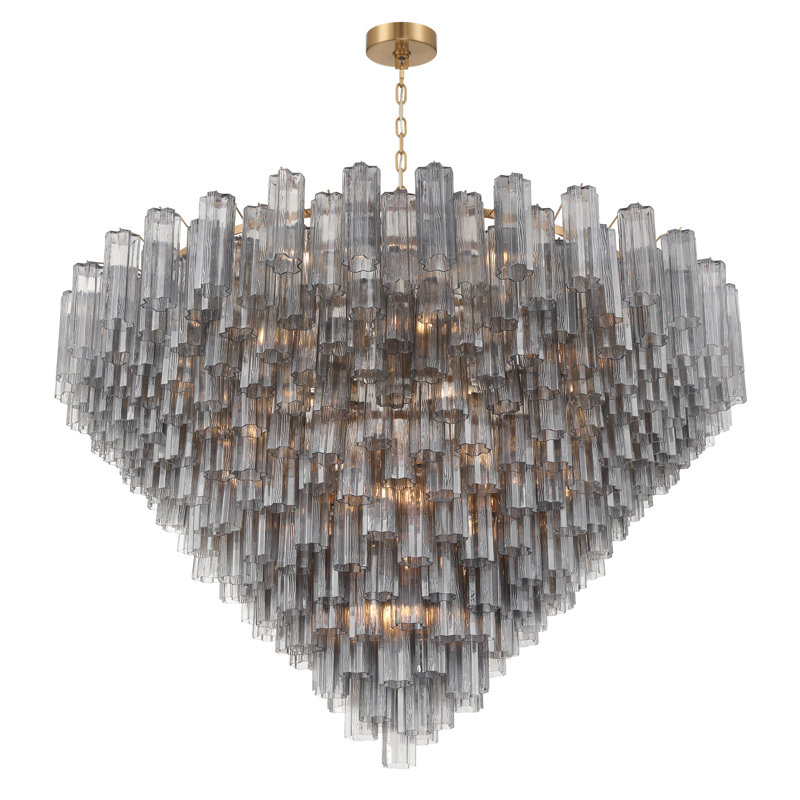 Lustre en laiton vieilli 62 po Sandbach, H 50,5 po x l 62 po x P 62 po, Gris, Doré