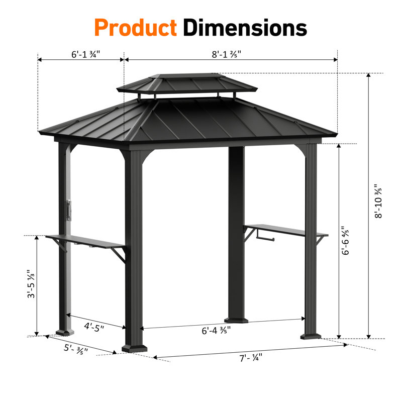 Remise de rangement en métal X P 6 pi D Pavillon de jardin en aluminium pour barbecue, Noir mat