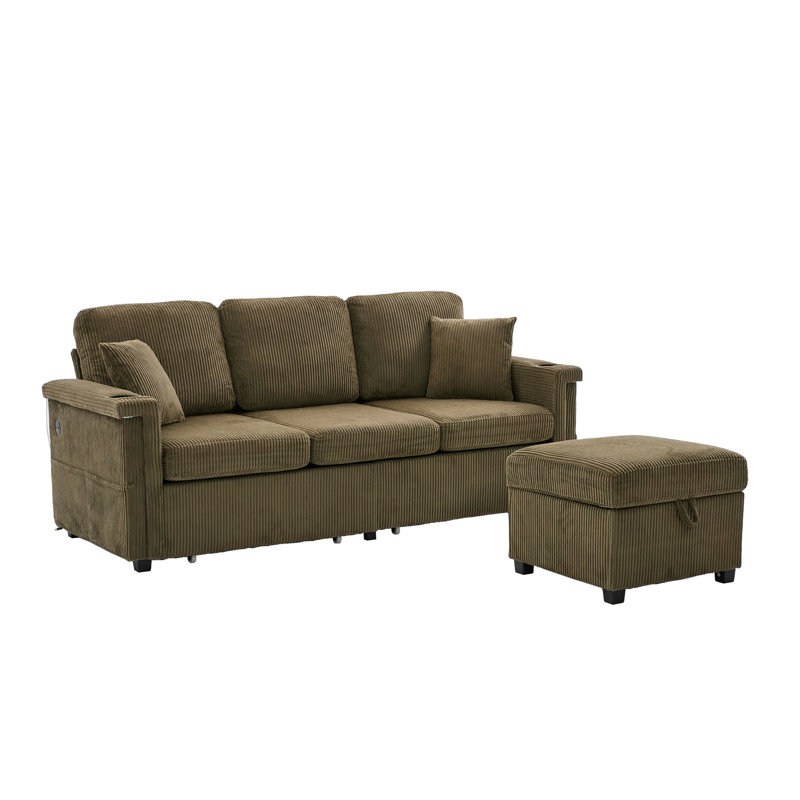 Canapé modulaire 2 pièces avec rangement, Velours côtelé brun
