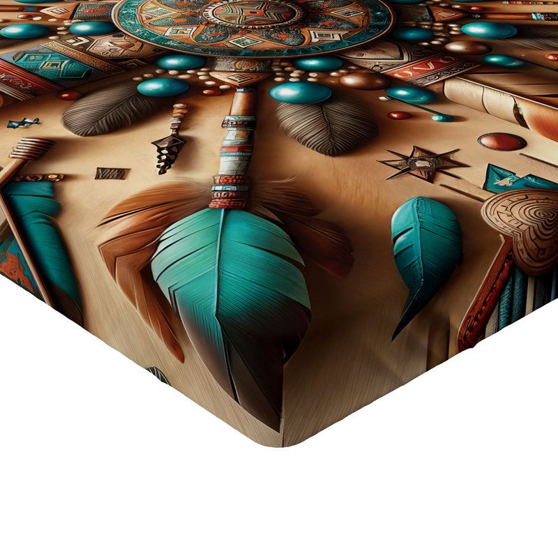 Drap-housse rustique_ Plumes du sud-ouest de souche_Séquoia et turquoise foncé, Très grand