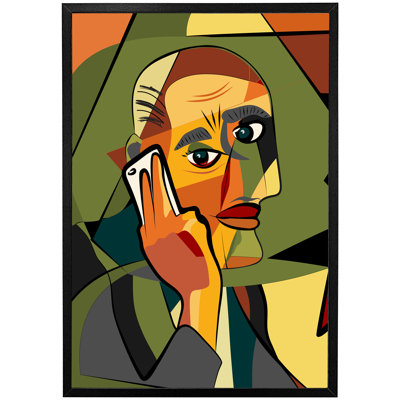 Brunsville Portrait Cubism Art Style,Man Calls on a Phone 1 Piece Single Picture Frame Wall Art