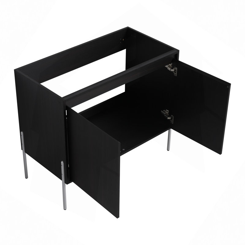 Meuble-lavabo autoportant avec lavabo en résine, armoire de rangement avec portes à fermeture douce, 35"