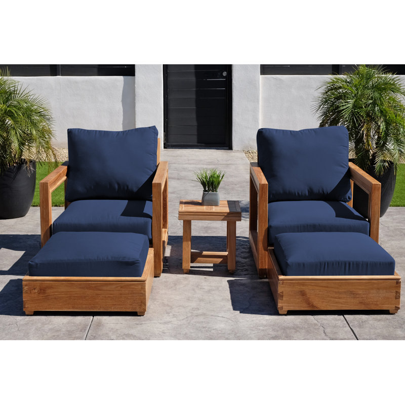 Chatsworth Outdoor 5 - Piece Teak Conversation Set, Navy Sunbrella®