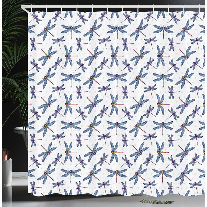 Dovecove Dragonfly Shower Curtain Hand Drawn Spring Bug Multicolor, 75"H x 69"W