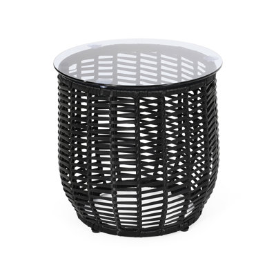 15.78-Inch Patio Side Table In Style, , Tempered Glass And Powder-Coated Iron Frame Featuring