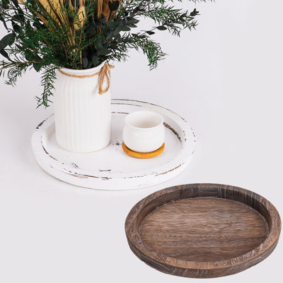 2 Pcs Wood Candle Holder Serving Tray Round Rustic Wooden Decorative Trays for  Coffee Table Home Centerpiece