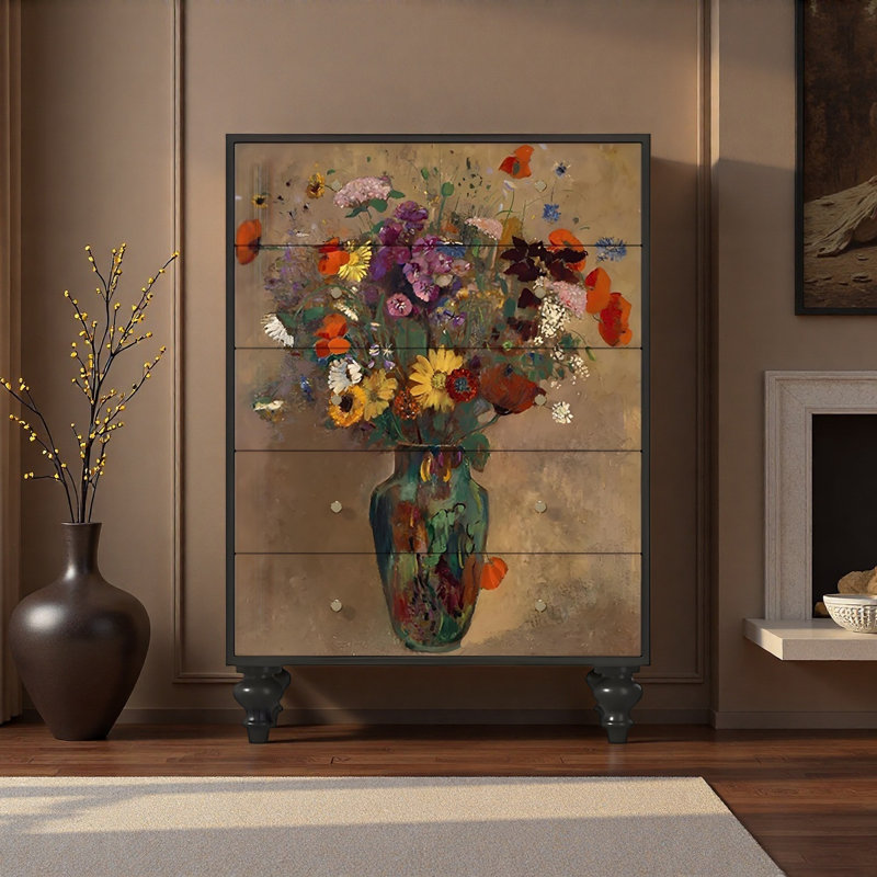 Armoire de rangement Vintage Floral, Noir