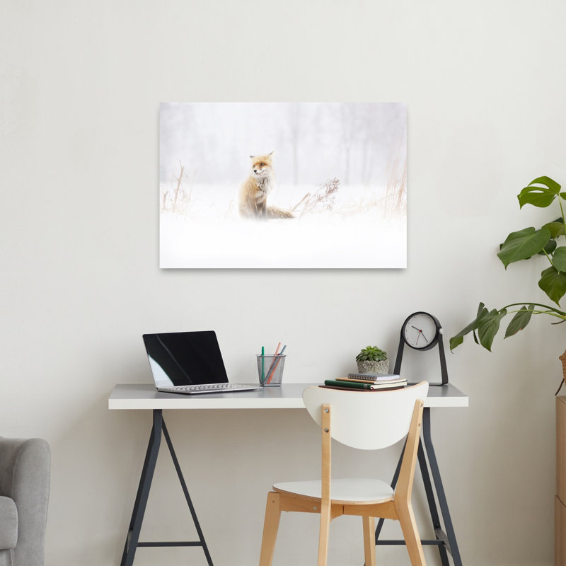 «Red Fox in Winter Snow Elegant Peaceful Serene Fox Landscape Nature», reproduction d'art murale, 24" H x 36" W