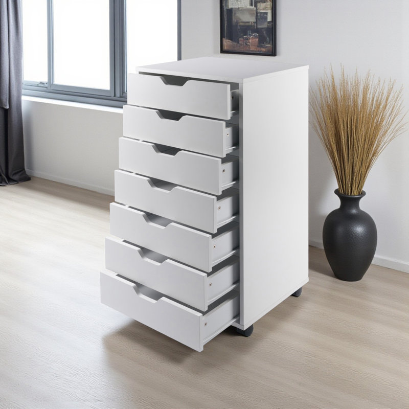 Barakha White Finish Accent Chest with 7- drawer, 35.35'' H X 19.21'' W X 15.98'' D, White